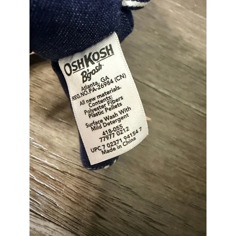 VTG 90's OshKosh Bgosh‎ Hickory Denim Teddy Bear Plush Indigo Blue Striped Small